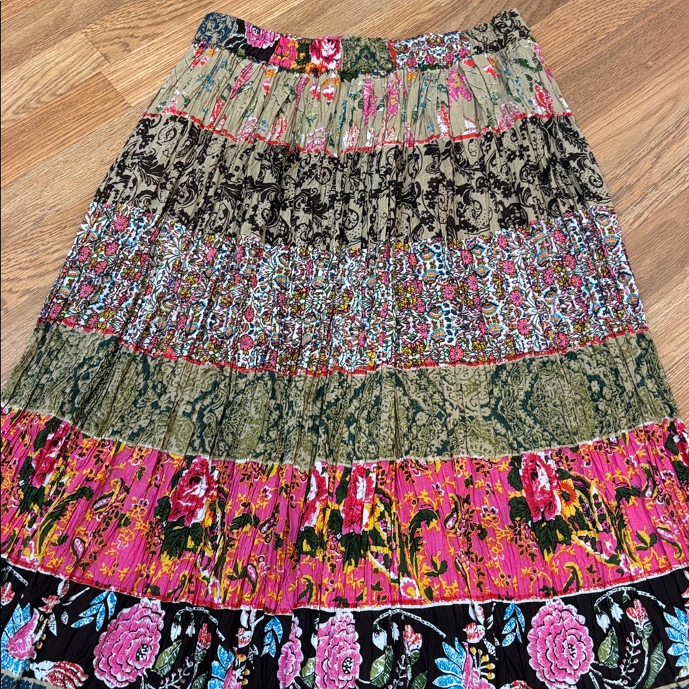 Boho Floral Tiered Maxi Skirt - Multicolor